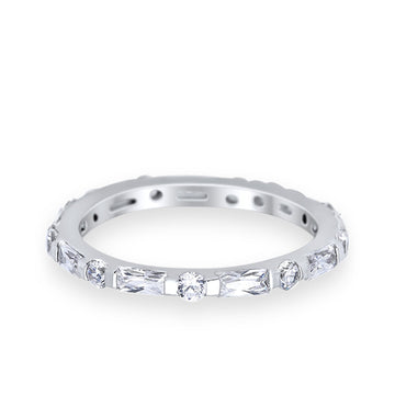 Eternity Stackable Engagement Ring Baguette Simulated CZ 925 Sterling Silver
